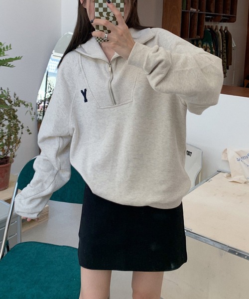 aimoha（アイモハ）の「ハーフジップスウェット（スウェット・レディース・ネイビー/ライトグレー・FREE）」の12枚目の写真