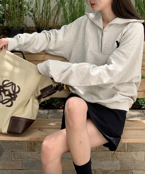 aimoha（アイモハ）の「ハーフジップスウェット（スウェット・レディース・ネイビー/ライトグレー・FREE）」の13枚目の写真