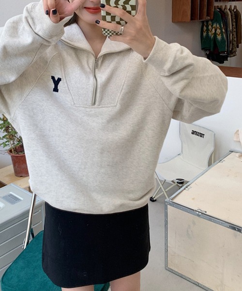 aimoha（アイモハ）の「ハーフジップスウェット（スウェット・レディース・ネイビー/ライトグレー・FREE）」の10枚目の写真