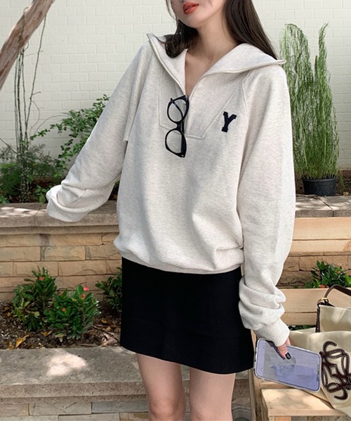 aimoha（アイモハ）の「ハーフジップスウェット（スウェット・レディース・ネイビー/ライトグレー・FREE）」の14枚目の写真