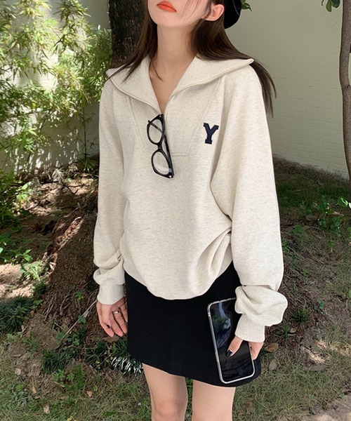 aimoha（アイモハ）の「ハーフジップスウェット（スウェット・レディース・ネイビー/ライトグレー・FREE）」の16枚目の写真