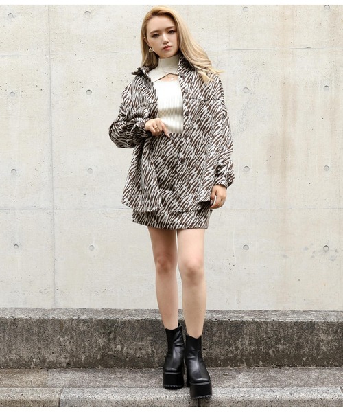 ANAP(アナップ)の「ゼブラオーバーシャツジャケット(カバーオール・レディース・ブラック/ブラウン・FREE)」の9枚目の写真