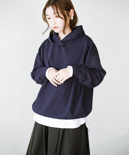 haco!（ハコ）の「カジュアルすぎずに大人が着られる便利なニットパーカー by que made me（パーカー・レディース・ネイビー/ベージュ・SMALL/MEDIUM/LARGE/X-LARGE）」の17枚目の写真
