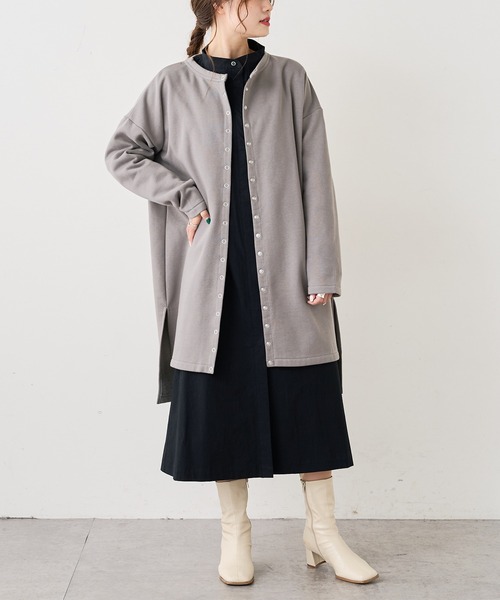 PUAL CE CIN（ピュアルセシン）の「【Du noir】裏起毛スナップボタンロングカーディガン（カーディガン/ボレロ・レディース・ブラック/グレー/モスグリーン・FREE）」の2枚目の写真