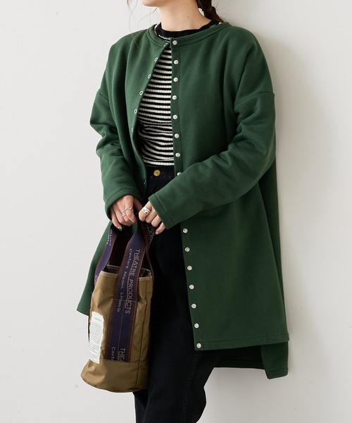 PUAL CE CIN（ピュアルセシン）の「【Du noir】裏起毛スナップボタンロングカーディガン（カーディガン/ボレロ・レディース・ブラック/グレー/モスグリーン・FREE）」の3枚目の写真