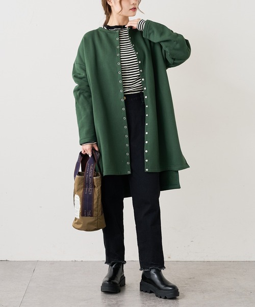 PUAL CE CIN（ピュアルセシン）の「【Du noir】裏起毛スナップボタンロングカーディガン（カーディガン/ボレロ・レディース・ブラック/グレー/モスグリーン・FREE）」の5枚目の写真