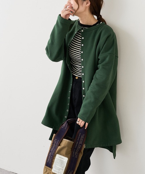 PUAL CE CIN（ピュアルセシン）の「【Du noir】裏起毛スナップボタンロングカーディガン（カーディガン/ボレロ・レディース・ブラック/グレー/モスグリーン・FREE）」の4枚目の写真