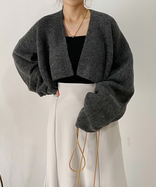 CAPRICIEUX LE'MAGE（カプリシューレマージュ）の「アルパカ2WAYクロップニット（ニット/セーター・レディース・オフホワイト/チャコールグレー/グリーン・FREE）」の2枚目の写真