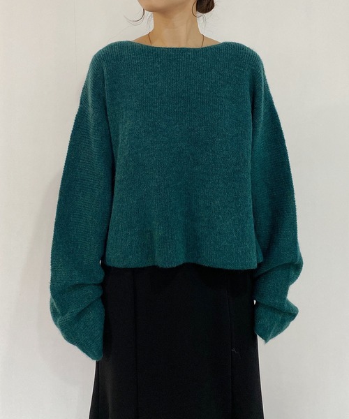 CAPRICIEUX LE'MAGE（カプリシューレマージュ）の「アルパカ2WAYクロップニット（ニット/セーター・レディース・オフホワイト/チャコールグレー/グリーン・FREE）」の4枚目の写真