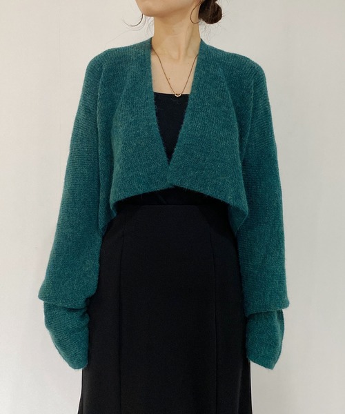 CAPRICIEUX LE'MAGE（カプリシューレマージュ）の「アルパカ2WAYクロップニット（ニット/セーター・レディース・オフホワイト/チャコールグレー/グリーン・FREE）」の5枚目の写真