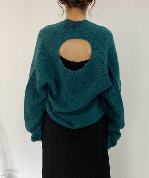 CAPRICIEUX LE'MAGE（カプリシューレマージュ）の「アルパカ2WAYクロップニット（ニット/セーター・レディース・オフホワイト/チャコールグレー/グリーン・FREE）」の7枚目の写真