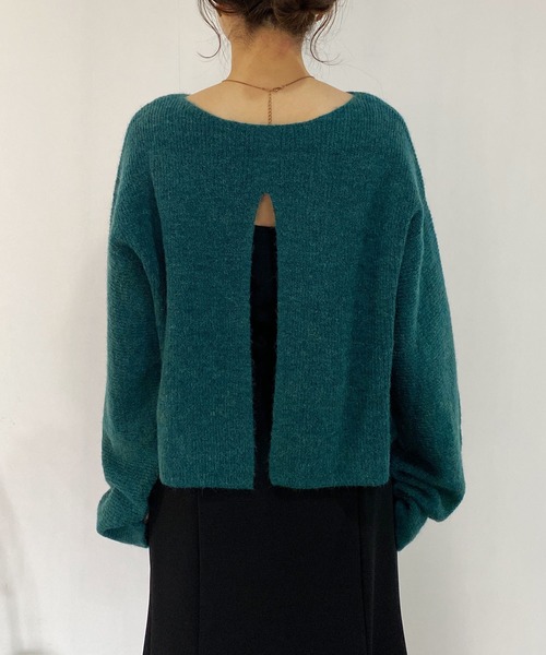 CAPRICIEUX LE'MAGE（カプリシューレマージュ）の「アルパカ2WAYクロップニット（ニット/セーター・レディース・オフホワイト/チャコールグレー/グリーン・FREE）」の9枚目の写真