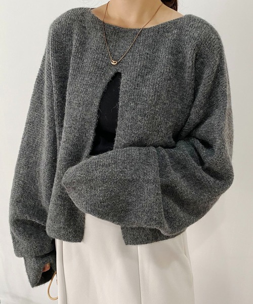 CAPRICIEUX LE'MAGE（カプリシューレマージュ）の「アルパカ2WAYクロップニット（ニット/セーター・レディース・オフホワイト/チャコールグレー/グリーン・FREE）」の13枚目の写真