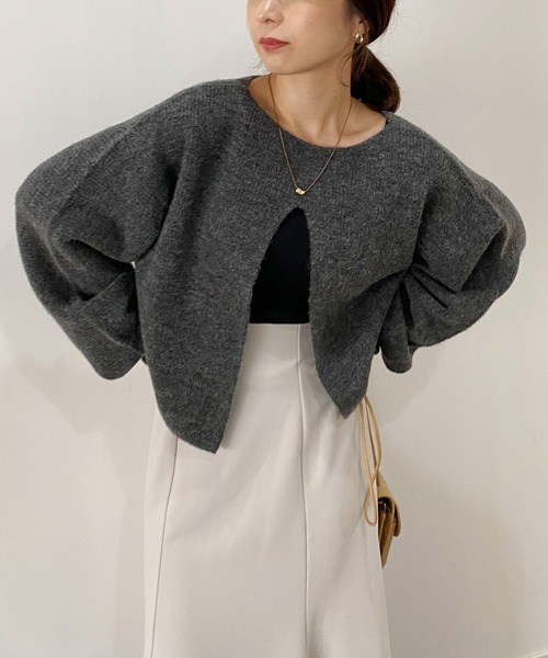 CAPRICIEUX LE'MAGE（カプリシューレマージュ）の「アルパカ2WAYクロップニット（ニット/セーター・レディース・オフホワイト/チャコールグレー/グリーン・FREE）」の14枚目の写真