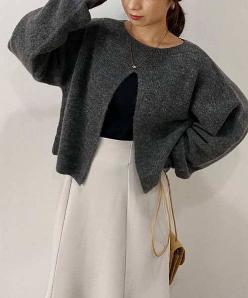 CAPRICIEUX LE'MAGE（カプリシューレマージュ）の「アルパカ2WAYクロップニット（ニット/セーター・レディース・オフホワイト/チャコールグレー/グリーン・FREE）」の15枚目の写真