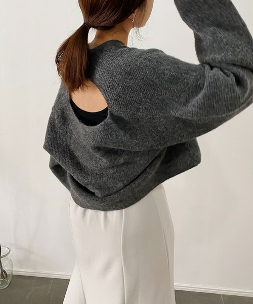 CAPRICIEUX LE'MAGE（カプリシューレマージュ）の「アルパカ2WAYクロップニット（ニット/セーター・レディース・オフホワイト/チャコールグレー/グリーン・FREE）」の20枚目の写真