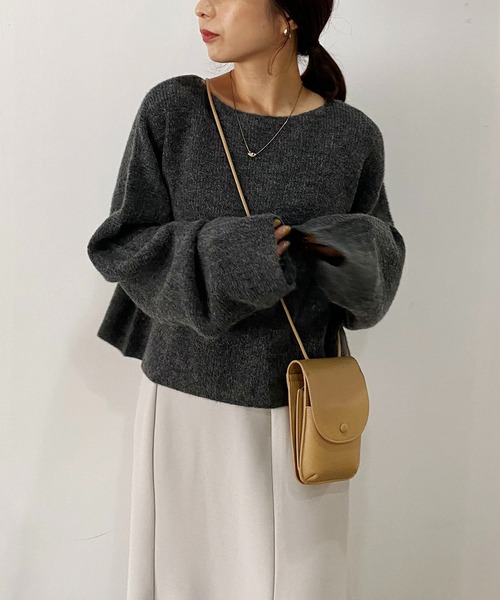 CAPRICIEUX LE'MAGE（カプリシューレマージュ）の「アルパカ2WAYクロップニット（ニット/セーター・レディース・オフホワイト/チャコールグレー/グリーン・FREE）」の16枚目の写真