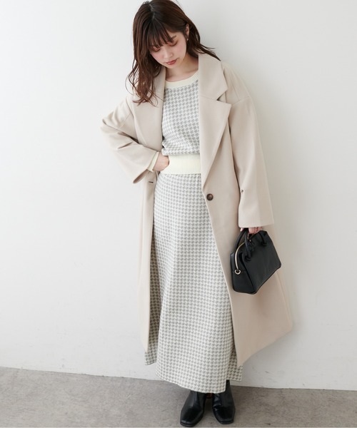 natural couture（ナチュラルクチュール）の「千鳥格子ダブルジャガードニットスカート（スカート・レディース・ネイビー/ブラウン/グレー・FREE）」の7枚目の写真