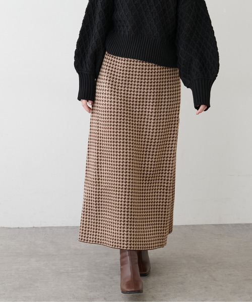 natural couture（ナチュラルクチュール）の「千鳥格子ダブルジャガードニットスカート（スカート・レディース・ネイビー/ブラウン/グレー・FREE）」の11枚目の写真