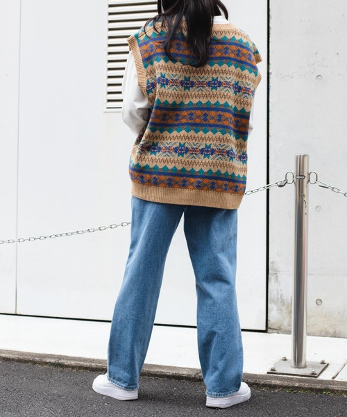 WEGO（ウィゴー）の「WEGO/ノルディックボーダーベスト（ベスト・メンズ・ブルー系その他/ベージュ系その他・FREE）」の6枚目の写真