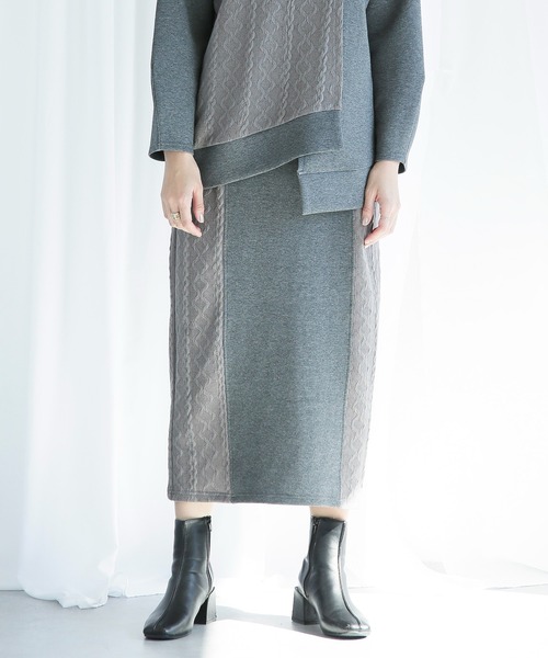 ENNEA(エンネア)の「【2021AW】段ボールニット切り替えタイトスカート(カット裏付き)(スカート・レディース・ブラック/グレー/アイボリー・38)」の3枚目の写真