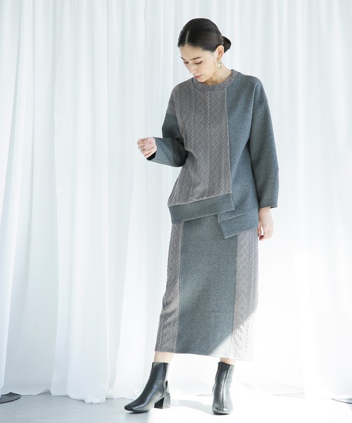 ENNEA(エンネア)の「【2021AW】段ボールニット切り替えタイトスカート(カット裏付き)(スカート・レディース・ブラック/グレー/アイボリー・38)」の7枚目の写真