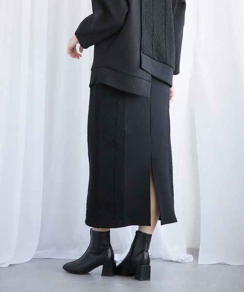 ENNEA(エンネア)の「【2021AW】段ボールニット切り替えタイトスカート(カット裏付き)(スカート・レディース・ブラック/グレー/アイボリー・38)」の6枚目の写真