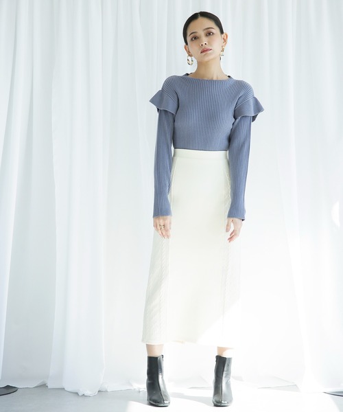 ENNEA(エンネア)の「【2021AW】段ボールニット切り替えタイトスカート(カット裏付き)(スカート・レディース・ブラック/グレー/アイボリー・38)」の4枚目の写真