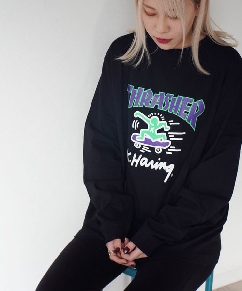 Keith Haring(キース・ヘリング)の「【 Keith Haring × THRASHER / キースヘリング × スラッシャー 】SK8 CREWNECK コラボ ロンTee(Tシャツ/カットソー・メンズ・ホワイト/ブラック・M/L/XL)」の5枚目の写真
