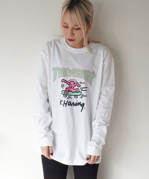 Keith Haring(キース・ヘリング)の「【 Keith Haring × THRASHER / キースヘリング × スラッシャー 】SK8 CREWNECK コラボ ロンTee(Tシャツ/カットソー・メンズ・ホワイト/ブラック・M/L/XL)」の7枚目の写真