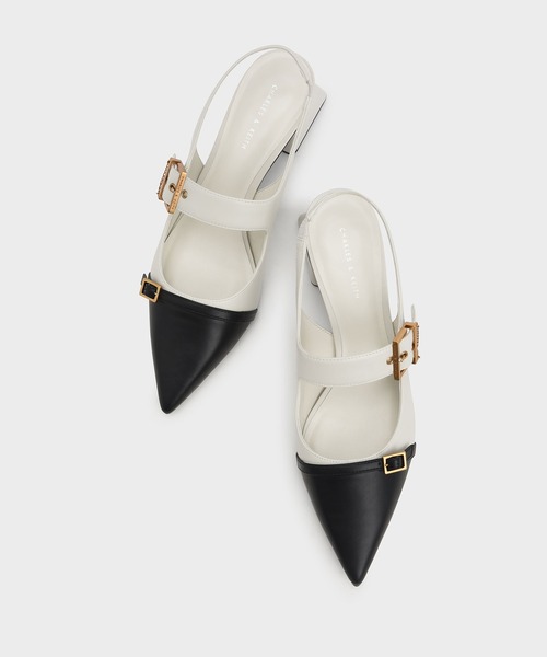 CHARLES & KEITH(チャールズ & キース)の「ダブルバックルフレーム ヒールスリングバックパンプス / Double Buckle Flare Heel Slingback Pumps(パンプス・レディース・オフホワイト/ダークブルー・22.5cm/23cm/23.5cm/24.5cm/25cm/25.5cm/22cm)」の8枚目の写真