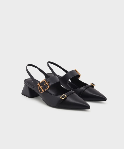 CHARLES & KEITH(チャールズ & キース)の「ダブルバックルフレーム ヒールスリングバックパンプス / Double Buckle Flare Heel Slingback Pumps(パンプス・レディース・オフホワイト/ダークブルー・22.5cm/23cm/23.5cm/24.5cm/25cm/25.5cm/22cm)」の10枚目の写真