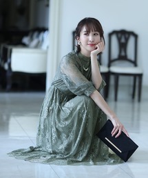 PourVous（プールヴー）の「結婚式 パーティー ドレス 七分袖 と ミモレ丈 総レース 大きいサイズ フォーマル オケージョンドレス お呼ばれ 二次会 成人式 （ドレス）」