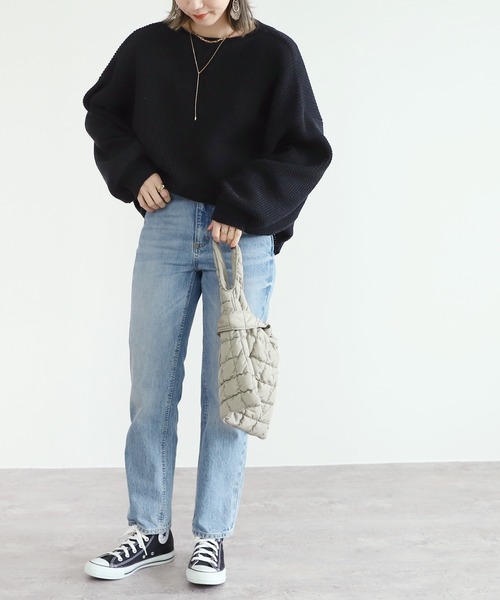 reca（レカ）の「ワッフル編みドルマンスリーブニット（ニット/セーター・レディース・ブラック/グレー/グレイッシュベージュ・FREE）」の5枚目の写真