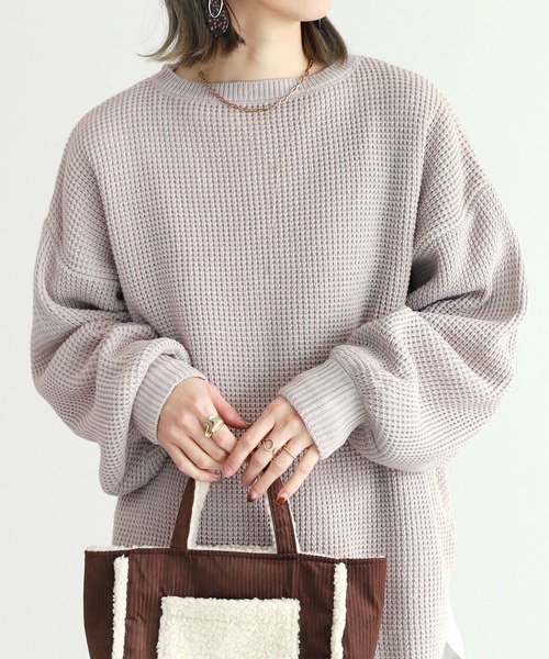 reca（レカ）の「ワッフル編みドルマンスリーブニット（ニット/セーター・レディース・ブラック/グレー/グレイッシュベージュ・FREE）」の9枚目の写真