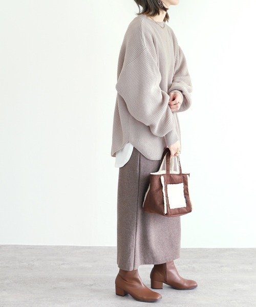 reca（レカ）の「ワッフル編みドルマンスリーブニット（ニット/セーター・レディース・ブラック/グレー/グレイッシュベージュ・FREE）」の14枚目の写真
