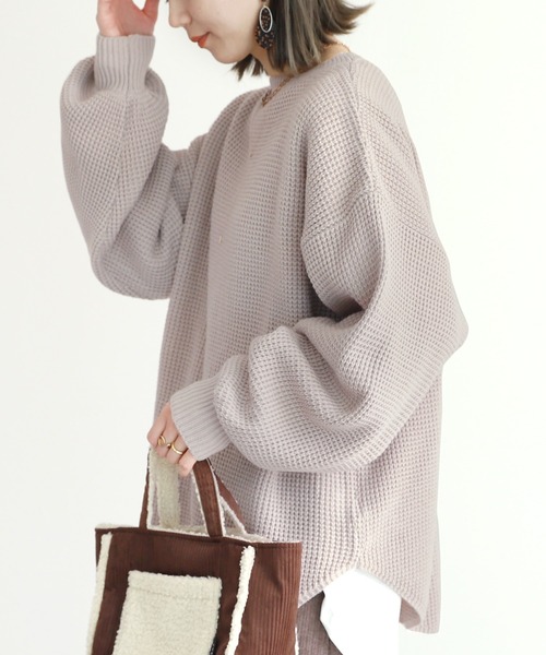 reca（レカ）の「ワッフル編みドルマンスリーブニット（ニット/セーター・レディース・ブラック/グレー/グレイッシュベージュ・FREE）」の12枚目の写真