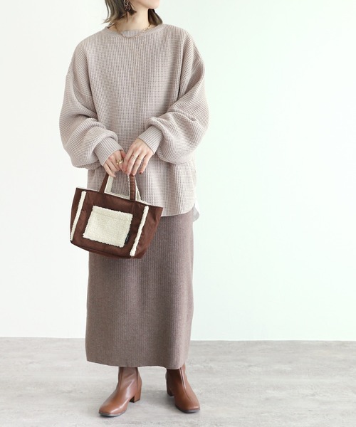 reca（レカ）の「ワッフル編みドルマンスリーブニット（ニット/セーター・レディース・ブラック/グレー/グレイッシュベージュ・FREE）」の13枚目の写真