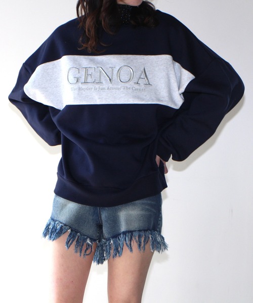 one way(ワンウェイ)の「【oneway Jeans】配色ラメロゴトレーナー(スウェット・レディース・ライトグレー/ブラック/ライトグリーン/ダークブルー・FREE)」の4枚目の写真