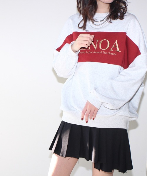 one way(ワンウェイ)の「【oneway Jeans】配色ラメロゴトレーナー(スウェット・レディース・ライトグレー/ブラック/ライトグリーン/ダークブルー・FREE)」の17枚目の写真