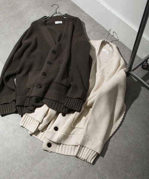 NILWAY（ニルウェイ）の「コットン混ニットマルチレイヤードビッグカーディガン（カーディガン/ボレロ・メンズ・ブラック/グリーン/アイボリー/チャコール・MEDIUM/LARGE）」の4枚目の写真