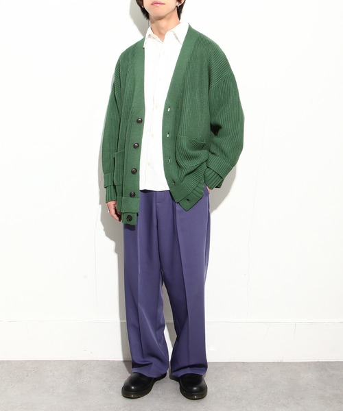 NILWAY（ニルウェイ）の「コットン混ニットマルチレイヤードビッグカーディガン（カーディガン/ボレロ・メンズ・ブラック/グリーン/アイボリー/チャコール・MEDIUM/LARGE）」の5枚目の写真