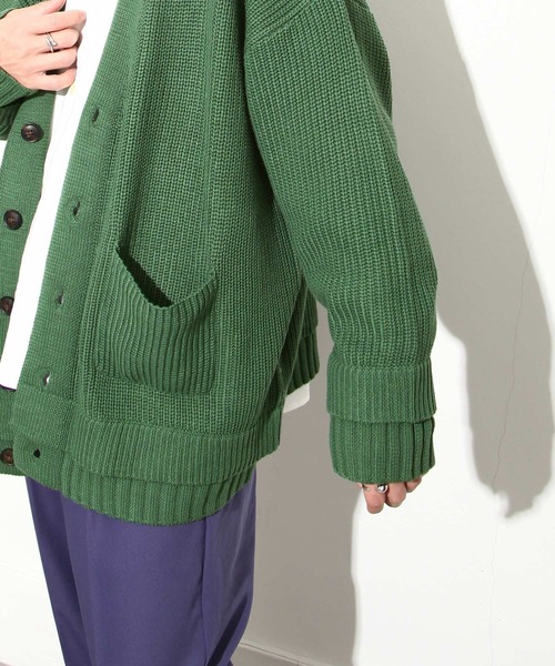 NILWAY（ニルウェイ）の「コットン混ニットマルチレイヤードビッグカーディガン（カーディガン/ボレロ・メンズ・ブラック/グリーン/アイボリー/チャコール・MEDIUM/LARGE）」の9枚目の写真