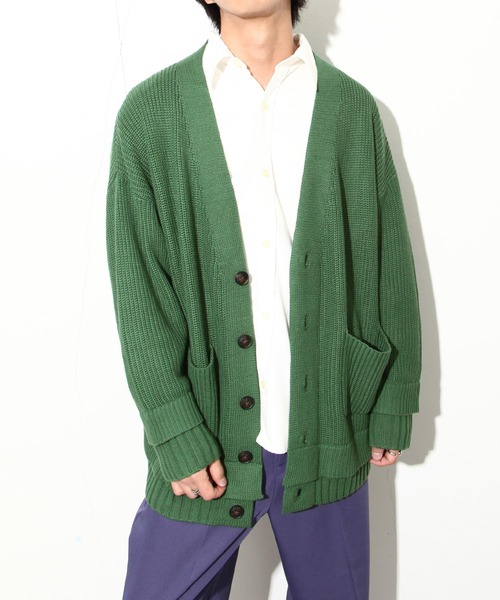NILWAY（ニルウェイ）の「コットン混ニットマルチレイヤードビッグカーディガン（カーディガン/ボレロ・メンズ・ブラック/グリーン/アイボリー/チャコール・MEDIUM/LARGE）」の7枚目の写真