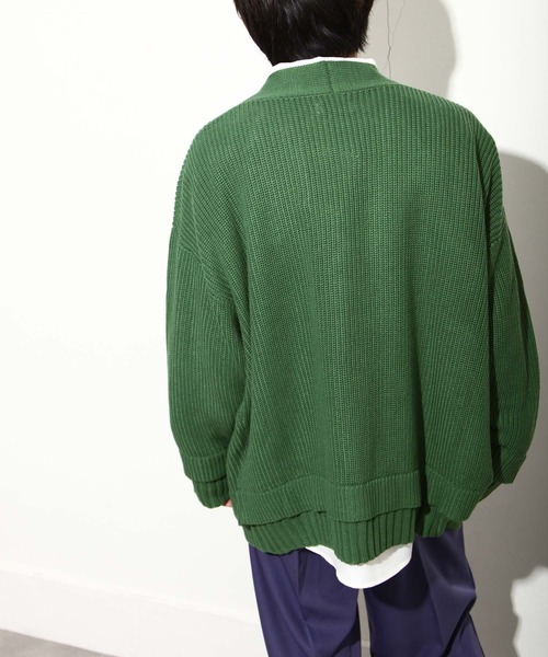 NILWAY（ニルウェイ）の「コットン混ニットマルチレイヤードビッグカーディガン（カーディガン/ボレロ・メンズ・ブラック/グリーン/アイボリー/チャコール・MEDIUM/LARGE）」の15枚目の写真