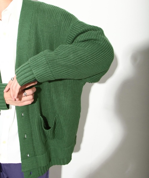 NILWAY（ニルウェイ）の「コットン混ニットマルチレイヤードビッグカーディガン（カーディガン/ボレロ・メンズ・ブラック/グリーン/アイボリー/チャコール・MEDIUM/LARGE）」の12枚目の写真