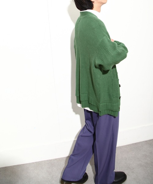 NILWAY（ニルウェイ）の「コットン混ニットマルチレイヤードビッグカーディガン（カーディガン/ボレロ・メンズ・ブラック/グリーン/アイボリー/チャコール・MEDIUM/LARGE）」の13枚目の写真