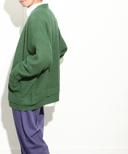 NILWAY（ニルウェイ）の「コットン混ニットマルチレイヤードビッグカーディガン（カーディガン/ボレロ・メンズ・ブラック/グリーン/アイボリー/チャコール・MEDIUM/LARGE）」の14枚目の写真