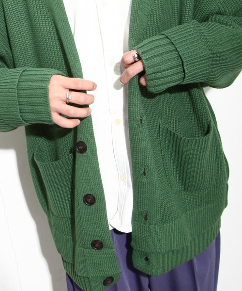 NILWAY（ニルウェイ）の「コットン混ニットマルチレイヤードビッグカーディガン（カーディガン/ボレロ・メンズ・ブラック/グリーン/アイボリー/チャコール・MEDIUM/LARGE）」の8枚目の写真