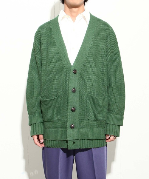 NILWAY（ニルウェイ）の「コットン混ニットマルチレイヤードビッグカーディガン（カーディガン/ボレロ・メンズ・ブラック/グリーン/アイボリー/チャコール・MEDIUM/LARGE）」の16枚目の写真